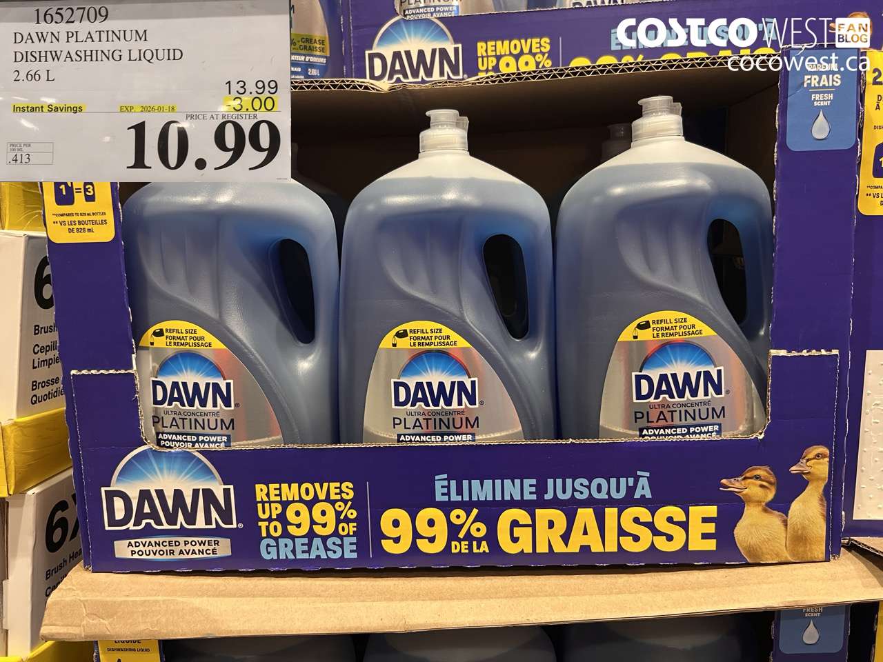 1652709 DAWN PLATINUM LIQUID DISH DETERGENT 2.66L ($3.00 INSTANT SAVINGS EXPIRES ON 2026-01-18) $10.99
