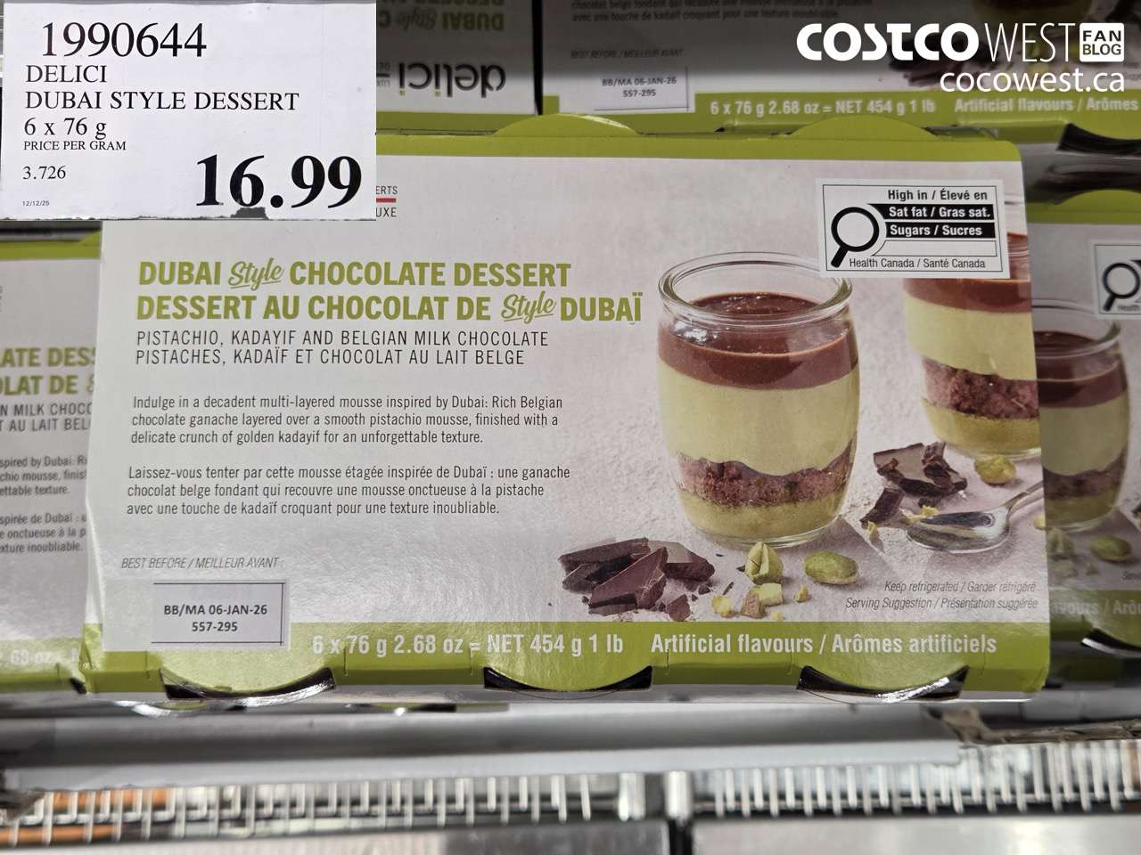 1990644 DELICI DUBAI STYLE DESSERT 6 X 76G $16.99