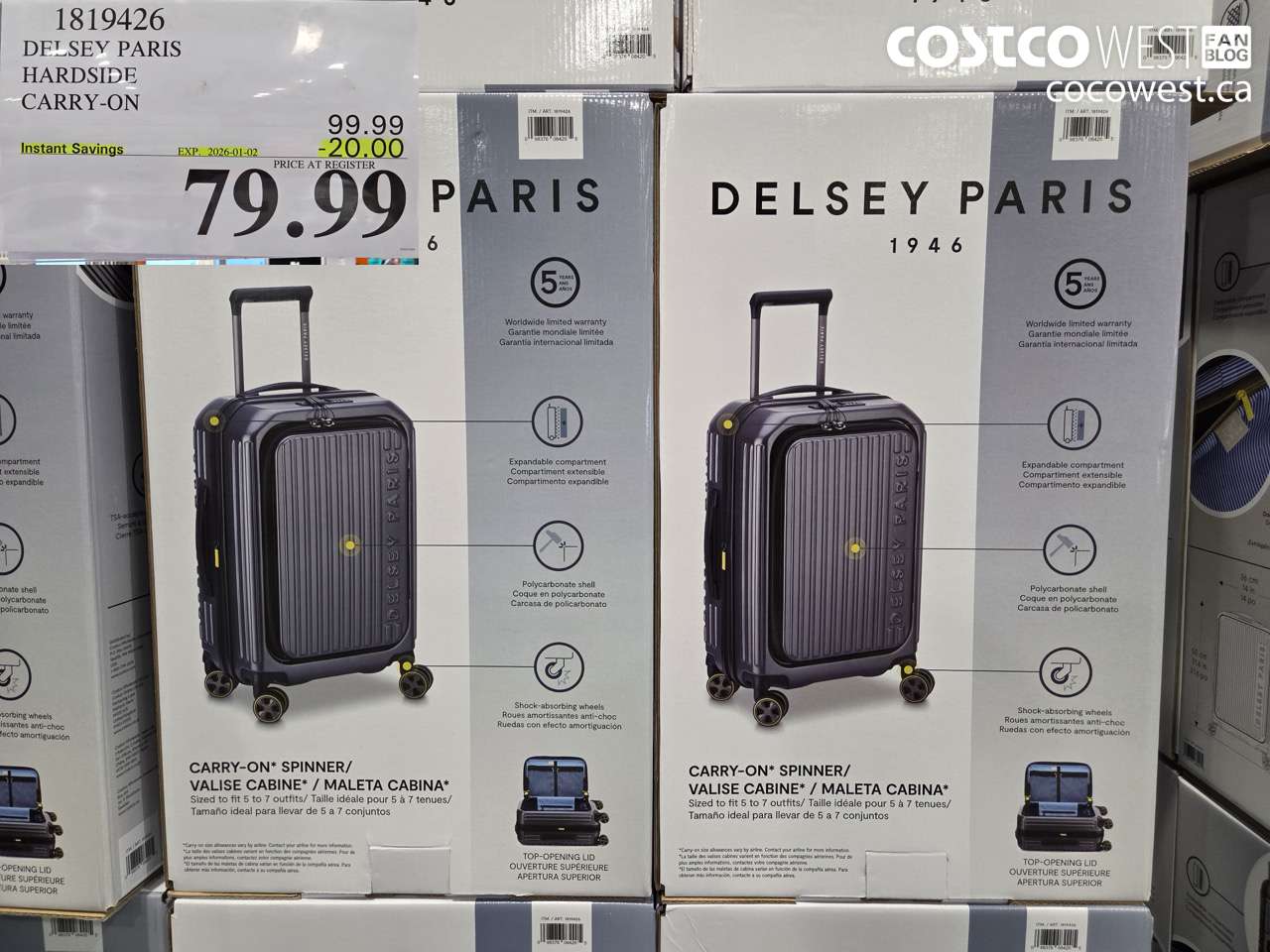 1819426 DELSEY PARIS HARDSIDE CARRY ON ($20.00 INSTANT SAVINGS EXPIRES ON 2026-01-02) $79.99