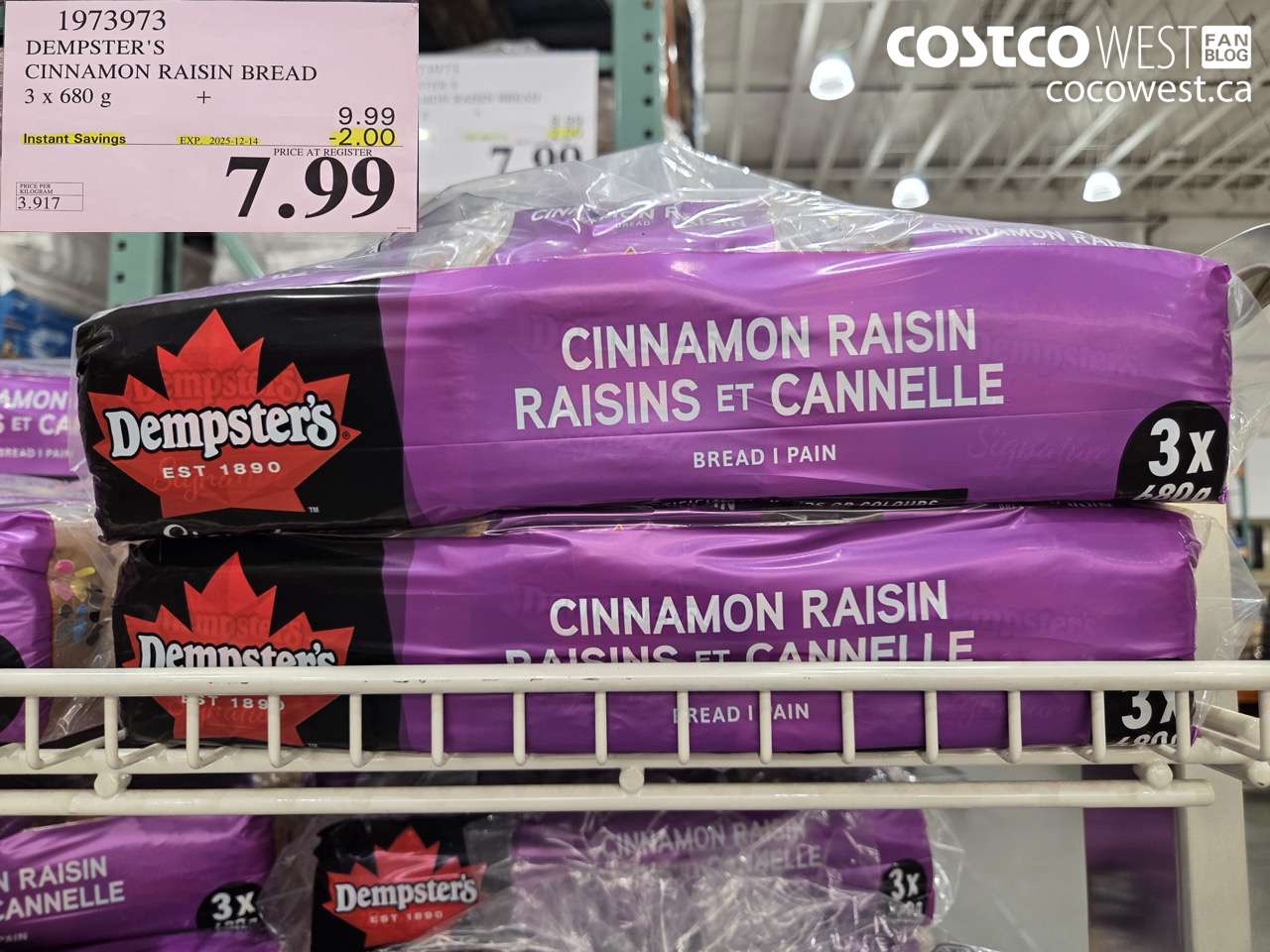 1973973 DEMPSTER'S CINNAMON RAISIN BREAD 3 x 680g ($2.00 INSTANT SAVINGS EXPIRES ON 2025-12-14) $7.99