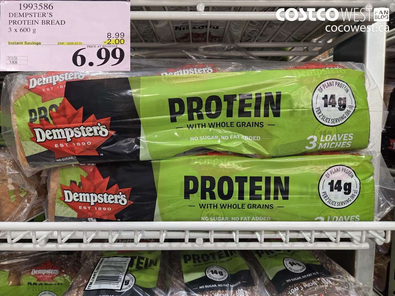 1993586 DEMPSTER'S PROTEIN BREAD 3 X 600G ($2.00 INSTANT SAVINGS EXPIRES ON 2025-12-21) $6.99
