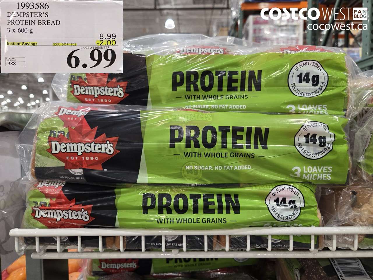 1993586 DEMPSTER'S PROTEIN BREAD 3 X 600G ($2.00 INSTANT SAVINGS EXPIRES ON 2025-12-21) $6.99