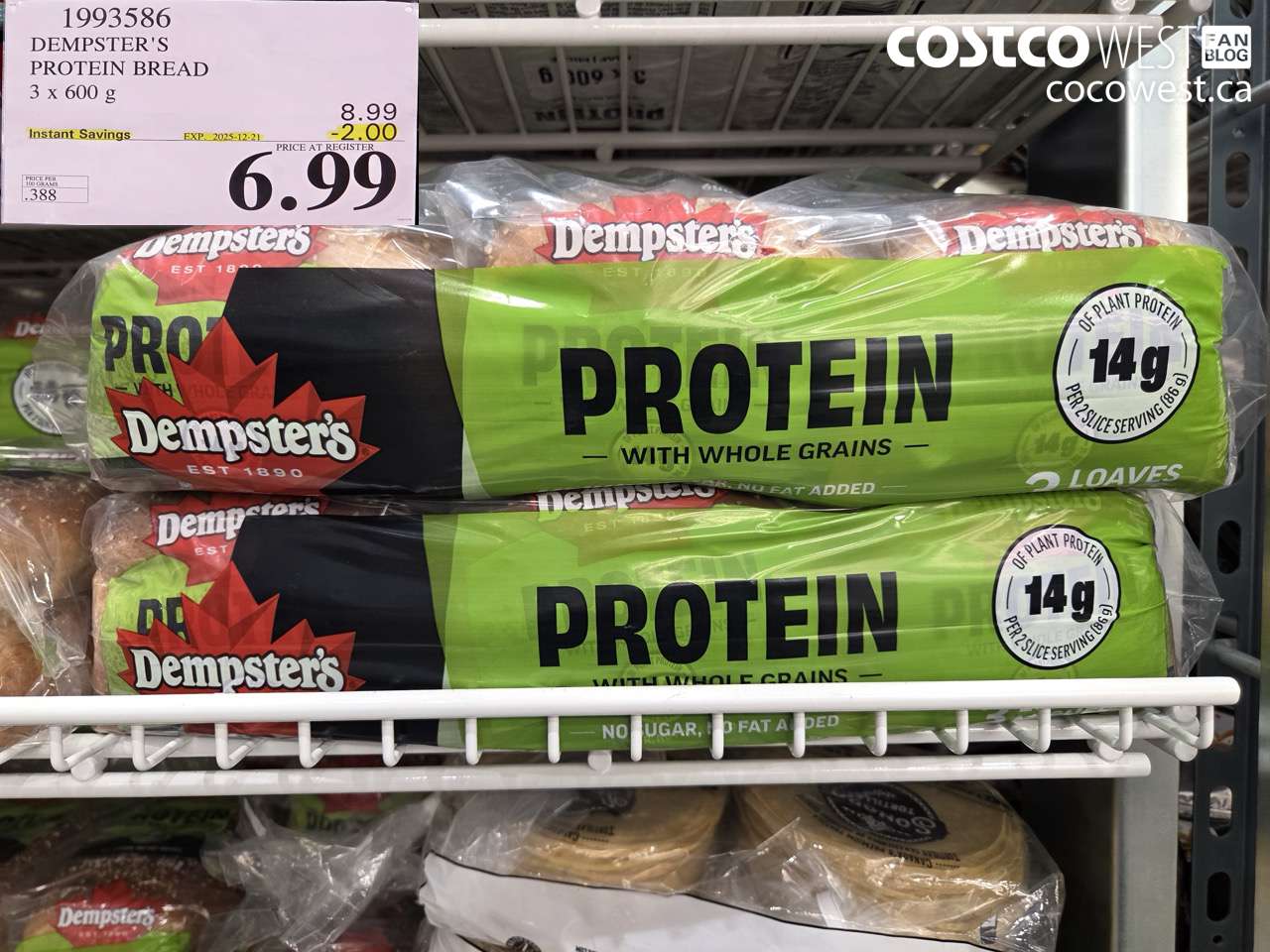 1993586 DEMPSTER'S PROTEIN BREAD 3 X 600G ($2.00 INSTANT SAVINGS EXPIRES ON 2025-12-21) $6.99