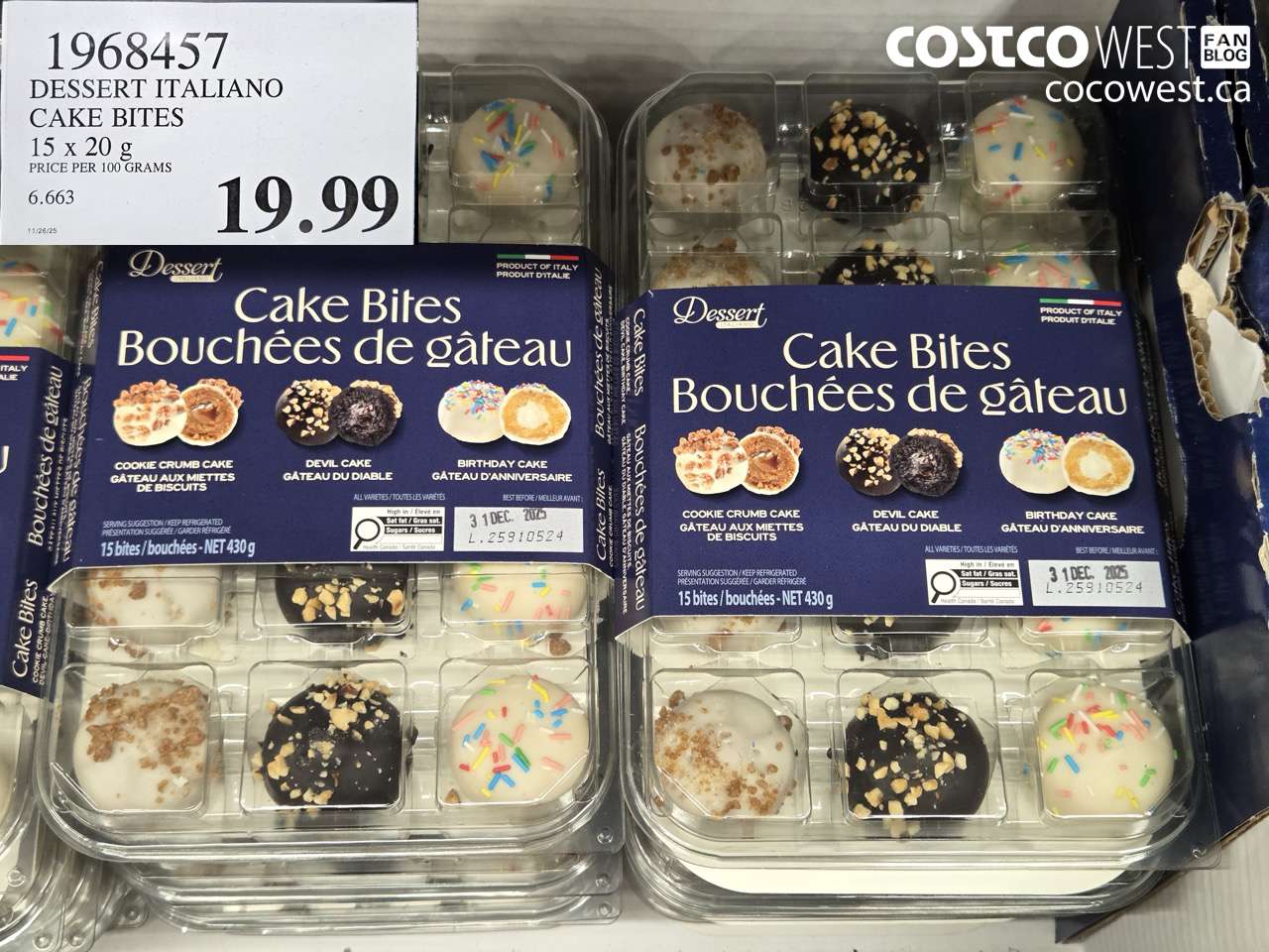 1968457 DESSERT ITALIANO CAKE BITES 15 x 20 g $19.99