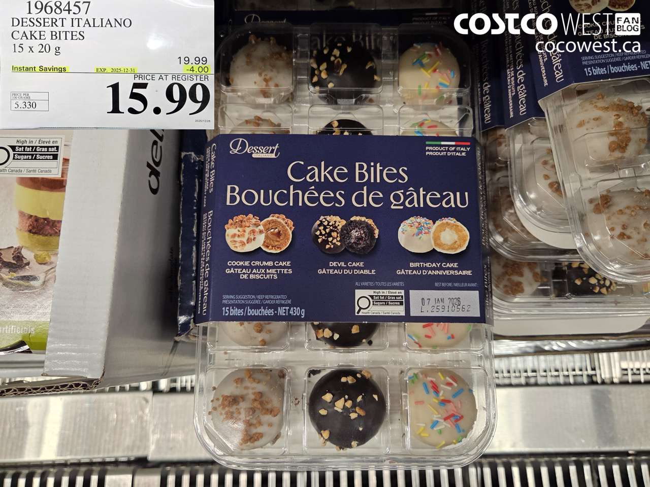 1968457 DESSERT ITALIANO CAKE BITES 15 x 20 g ($4.00 INSTANT SAVINGS EXPIRES ON 2025-12-31) $15.99