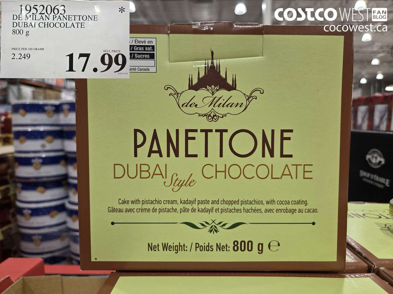 1952063 DE MILAN PANETTONE DUBAI CHOCOLATE 800G $17.99