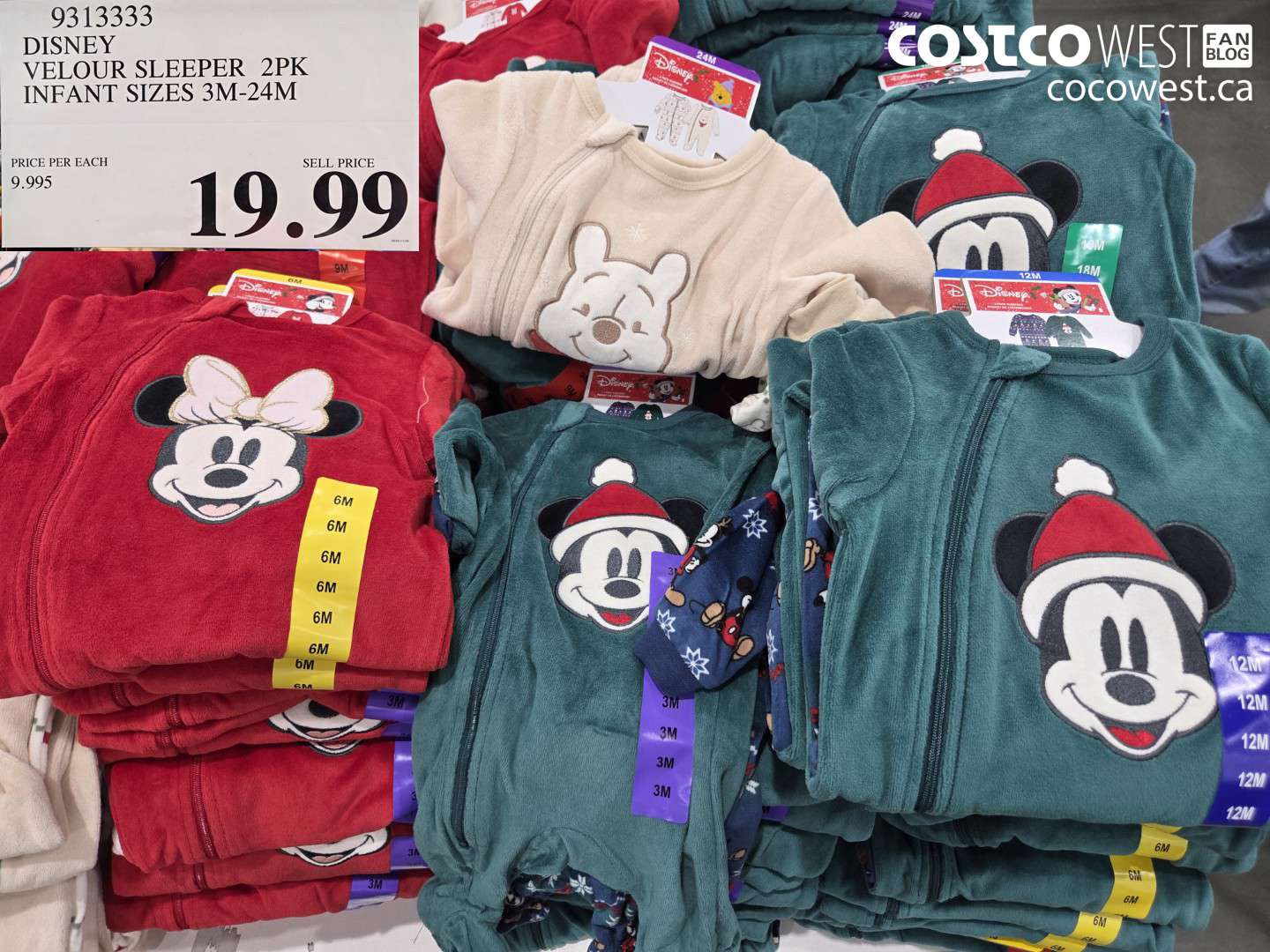 9313333 DISNEY VELOUR SLEEPER 2PK INFANT SIZES 3M-24M $19.99