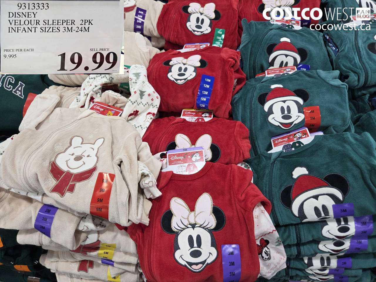 9313333 DISNEY VELOUR SLEEPER 2PK INFANT SIZES 3M-24M $19.99