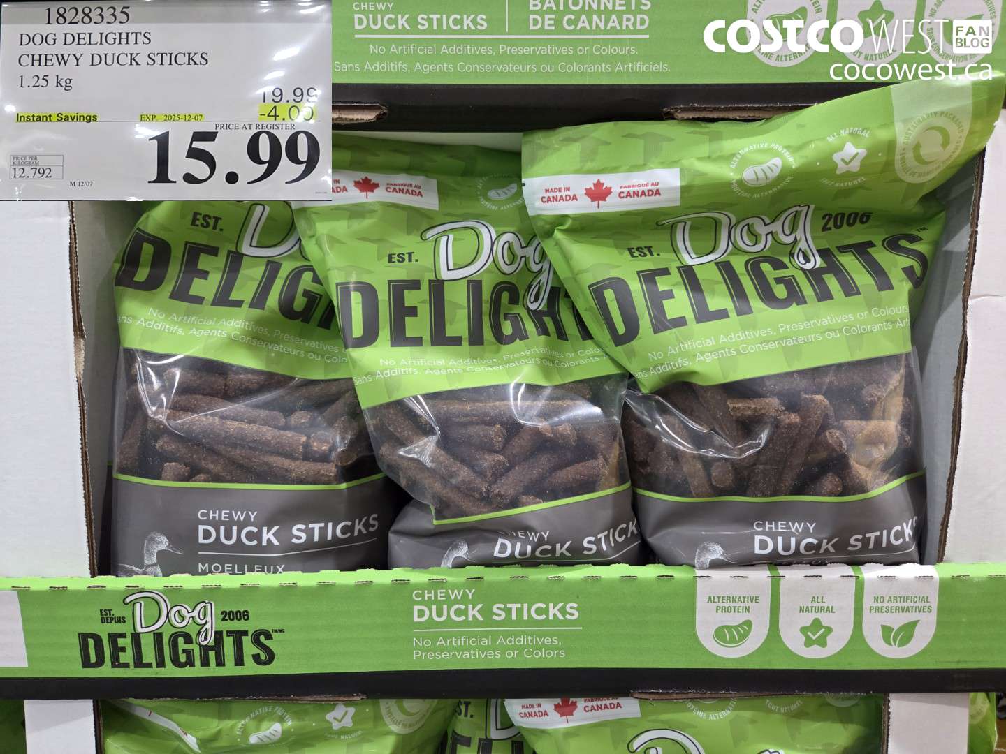 1828335 DOG DELIGHTS CHEWY DUCK STICKS 1.25 kg ($4.00 INSTANT SAVINGS EXPIRES ON 2025-12-07) $15.99