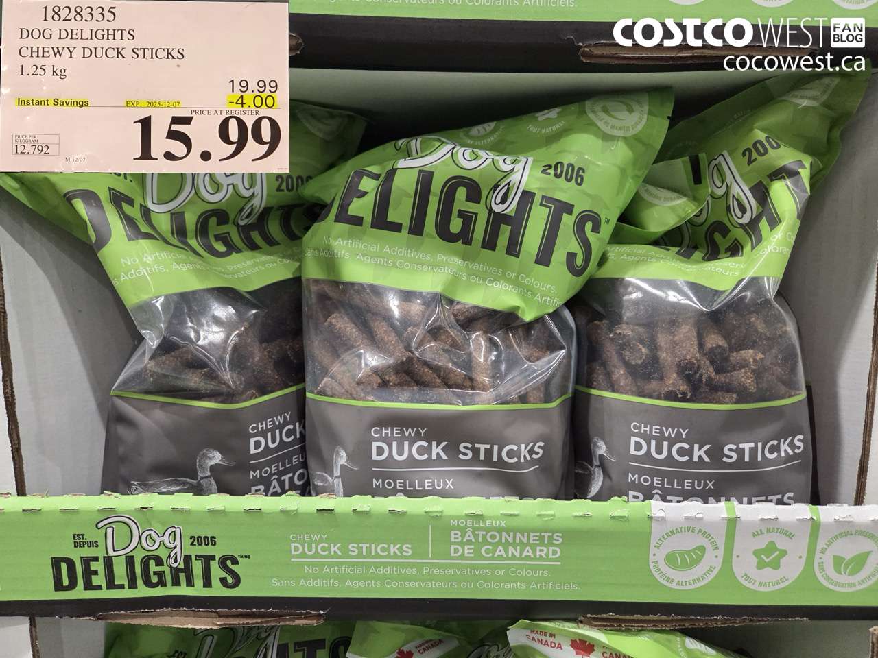 1828335 DOG DELIGHTS CHEWY DUCK STICKS 1.25 kg ($4.00 INSTANT SAVINGS EXPIRES ON 2025-12-07) $15.99