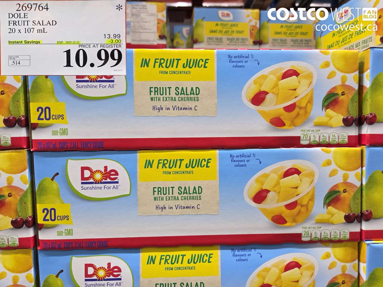 269764 DOLE FRUIT SALAD 20 x 107 mL ($3.00 INSTANT SAVINGS EXPIRES ON 2025-12-31) $10.99