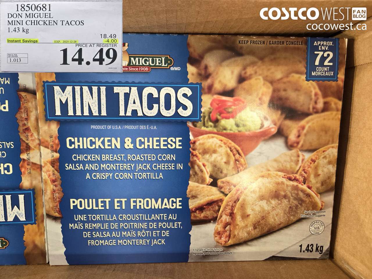 1850681 DON MIGUEL MINI CHICKEN TACOS 1.43KG ($4.00 INSTANT SAVINGS EXPIRES ON 2025-12-28) $14.49