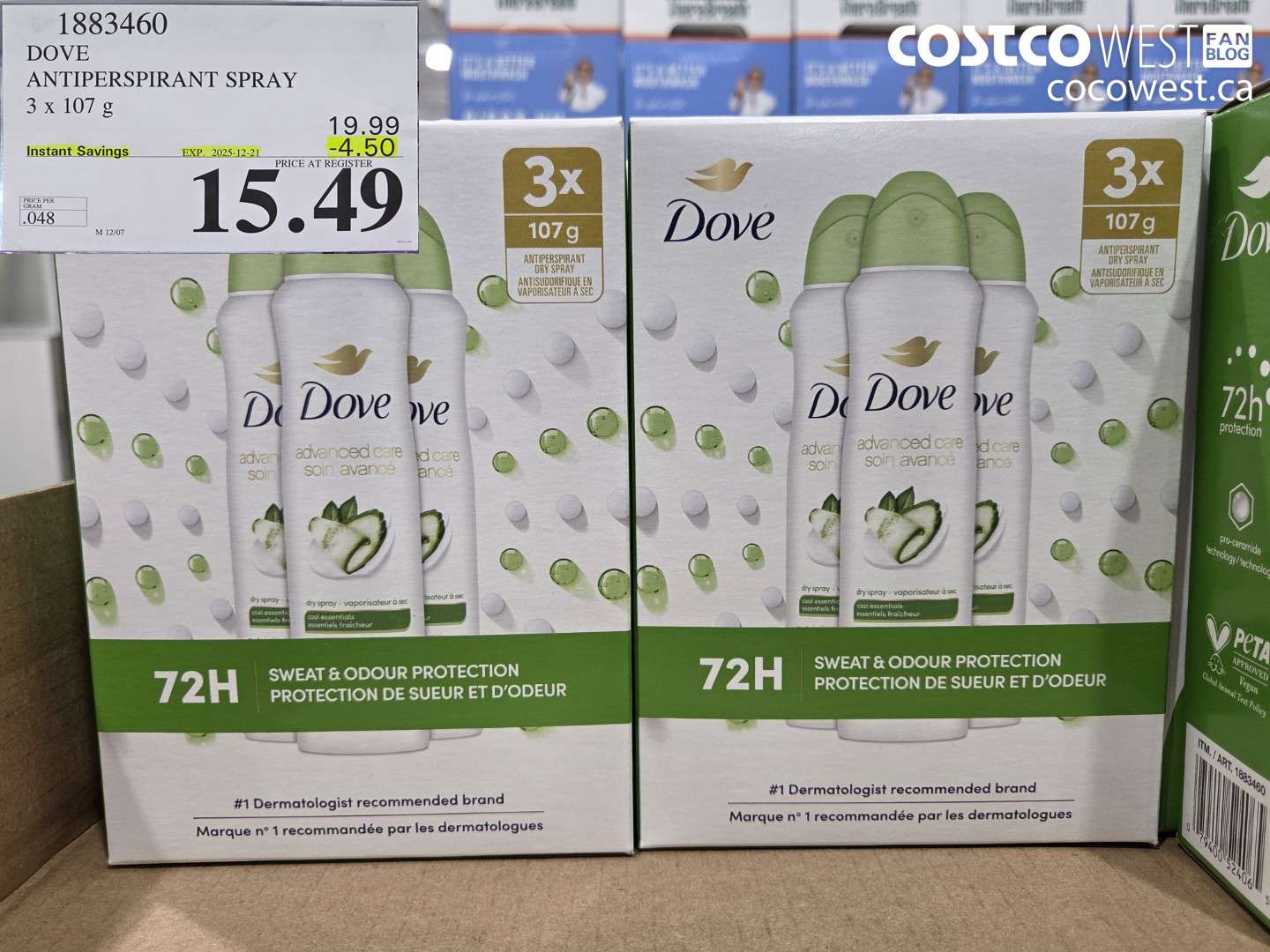 1883460 DOVE ANTIPERSPIRANT SPRAY 3 X 107G ($4.50 INSTANT SAVINGS EXPIRES ON 2025-12-21) $15.49