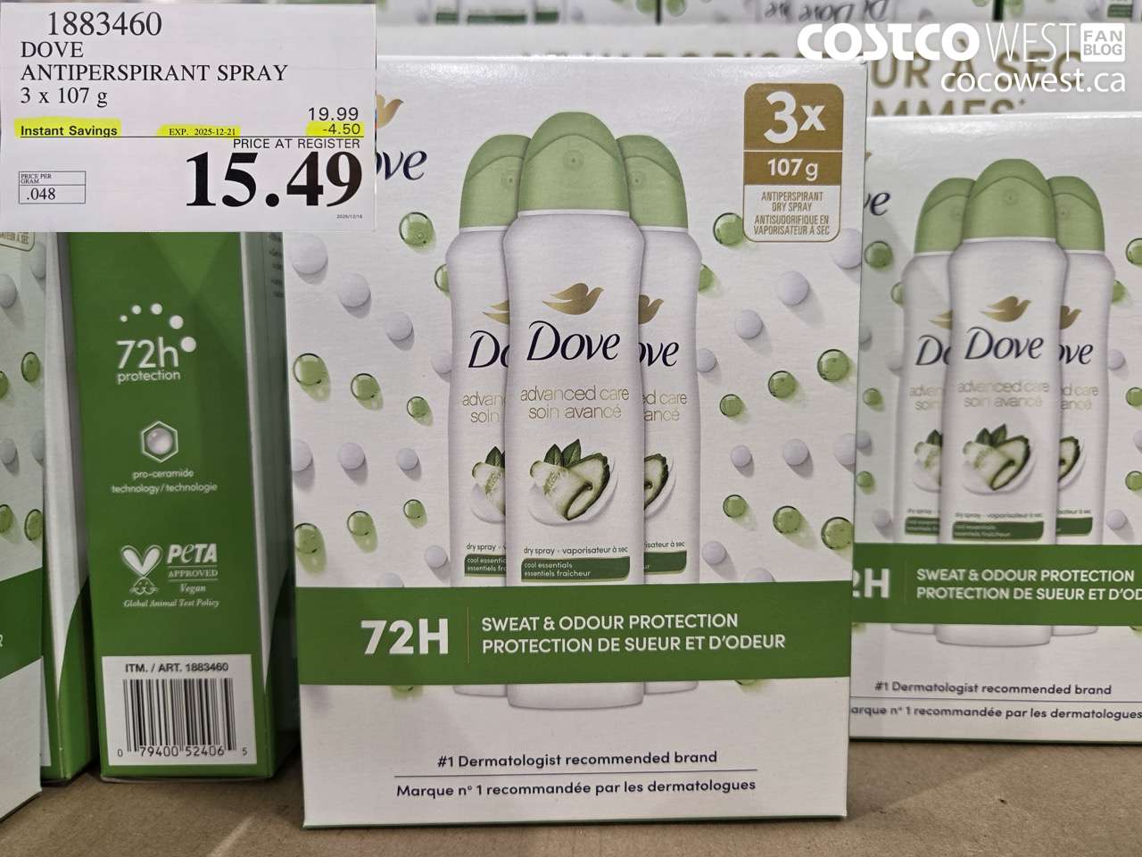 1883460 DOVE ANTIPERSPIRANT SPRAY 3 X 107G ($4.50 INSTANT SAVINGS EXPIRES ON 2025-12-21) $15.49