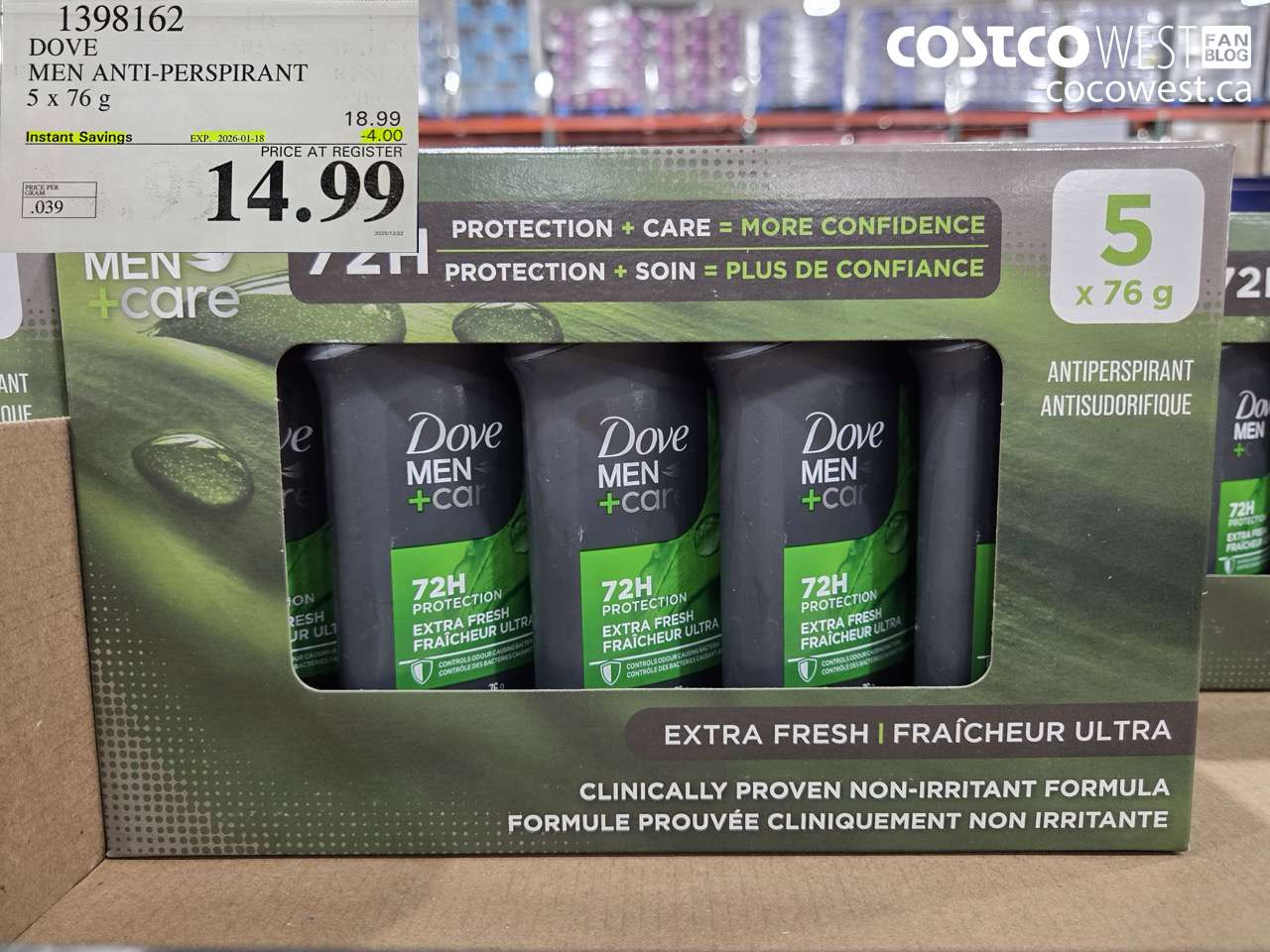 1398162 DOVE MEN ANTI-PERSPIRANT 5 X 76G ($4.00 INSTANT SAVINGS EXPIRES ON 2026-01-18) $14.99