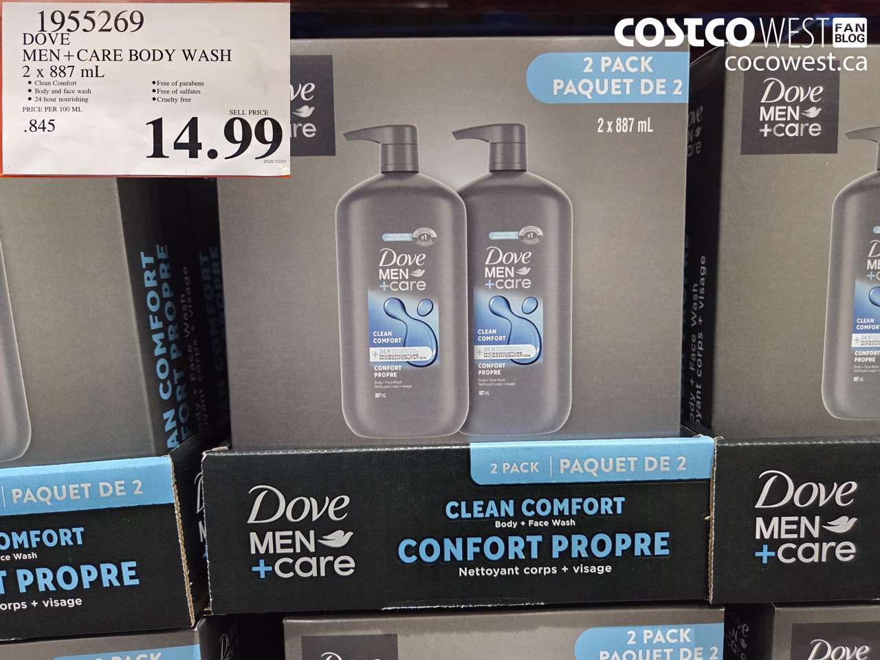 1955269 DOVE MEN+ CARE BODY WASH 2 X 887ML $14.99
