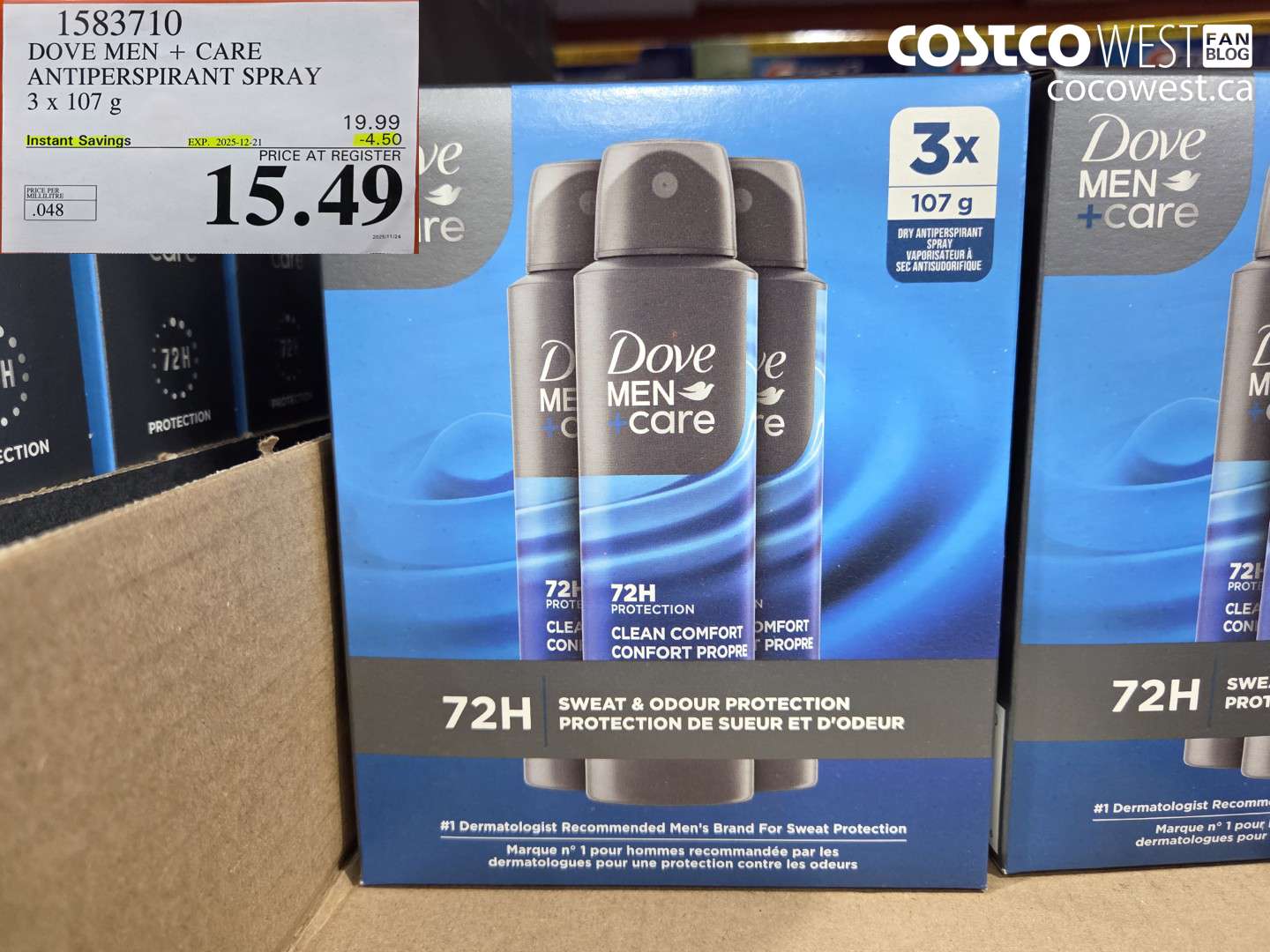 1583710 DOVE MEN + CARE ANTIPERSPIRANT SPRAY 3 x 107 g ($4.50 INSTANT SAVINGS EXPIRES ON 2025-12-21) $15.49