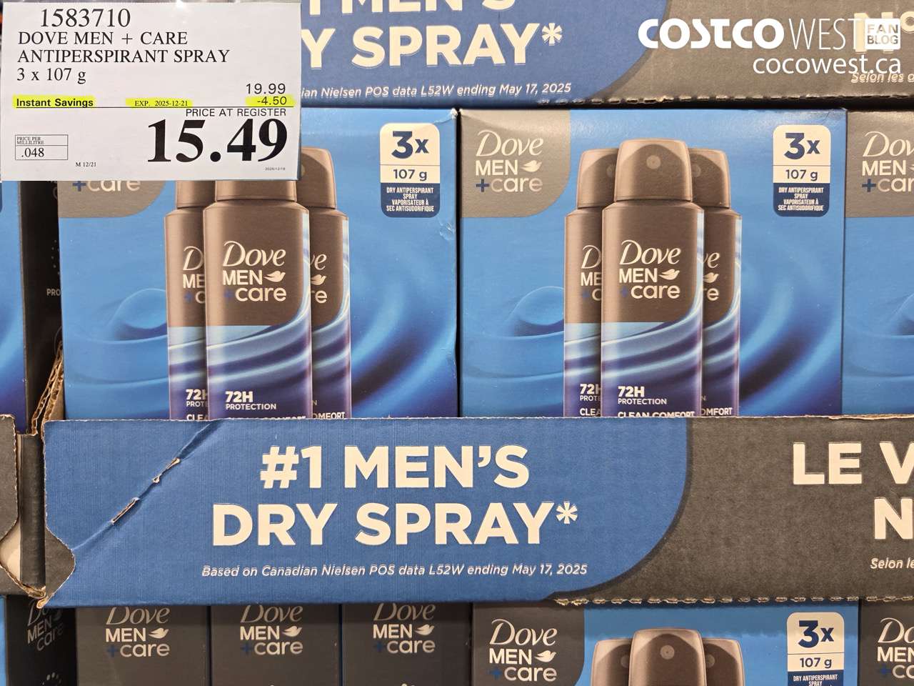 1583710 DOVE MEN + CARE ANTIPERSPIRANT SPRAY 3 x 107 g ($4.50 INSTANT SAVINGS EXPIRES ON 2025-12-21) $15.49