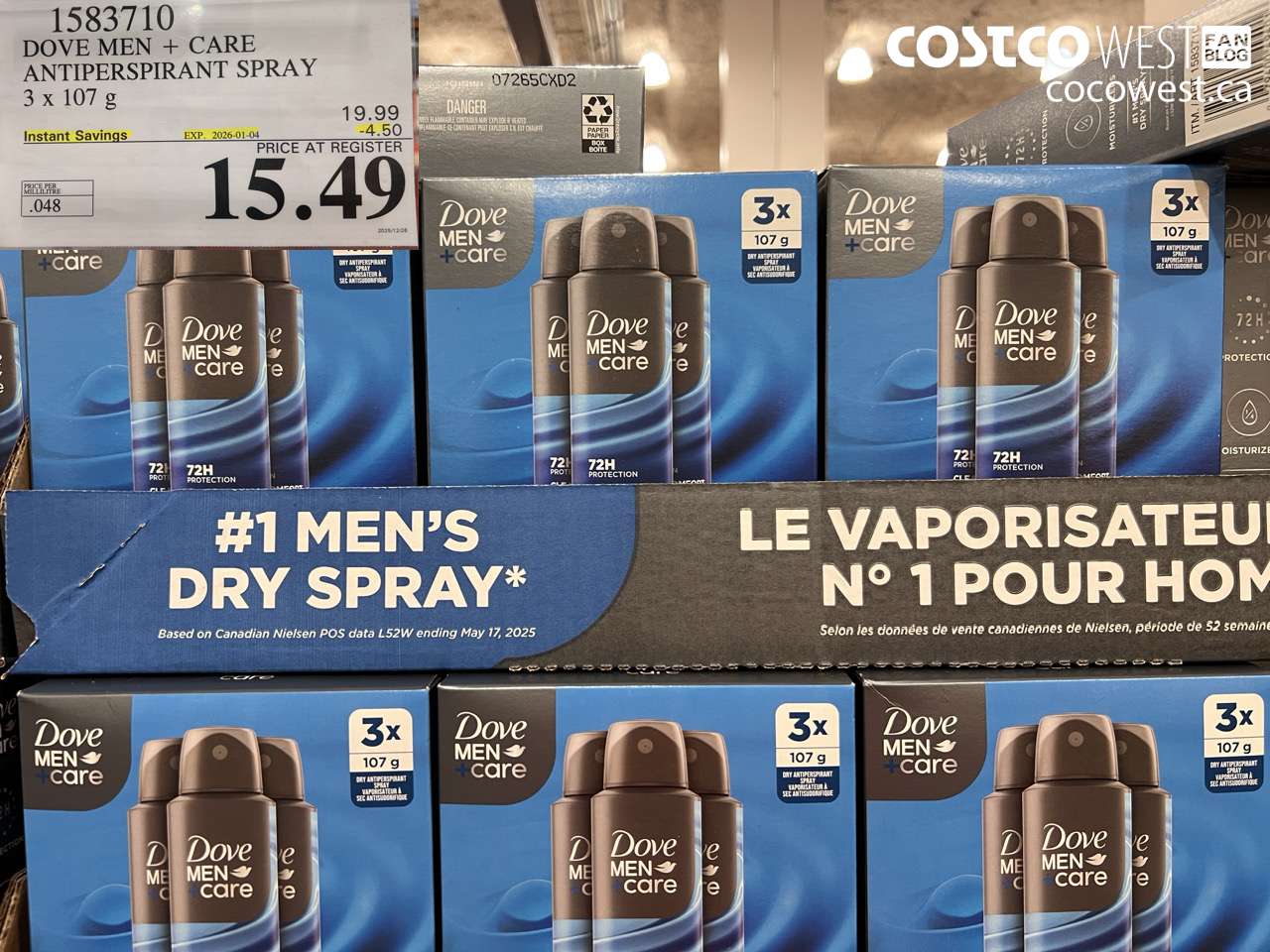 1583710 DOVE MEN + CARE ANTIPERSPIRANT SPRAY 3 x 107 g ($4.50 INSTANT SAVINGS EXPIRES ON 2026-01-04) $15.49