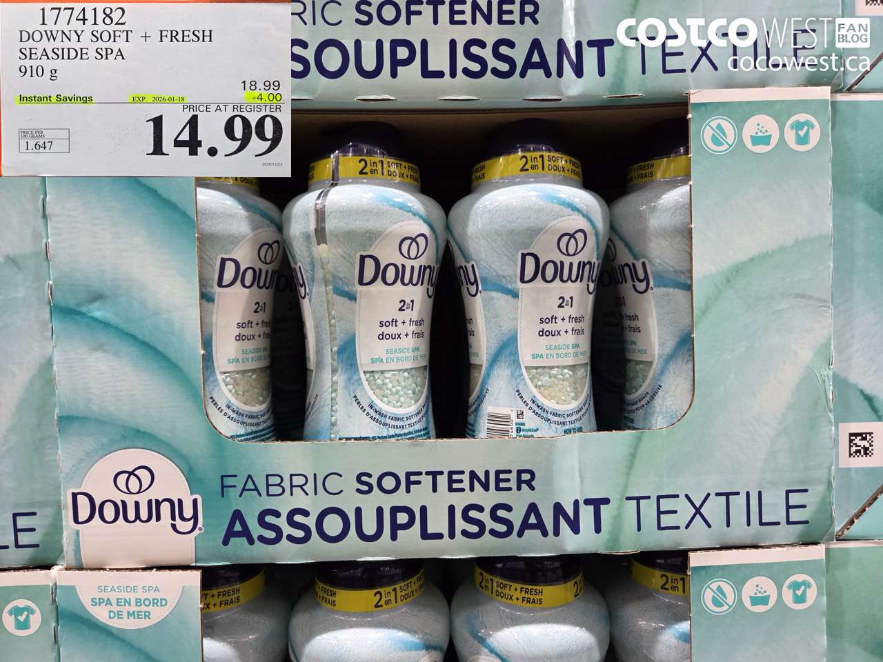 1774182 DOWNY 2IN1 FBRC SFTNR SEASIDE SPA 910G ($4.00 INSTANT SAVINGS EXPIRES ON 2026-01-18) $14.99