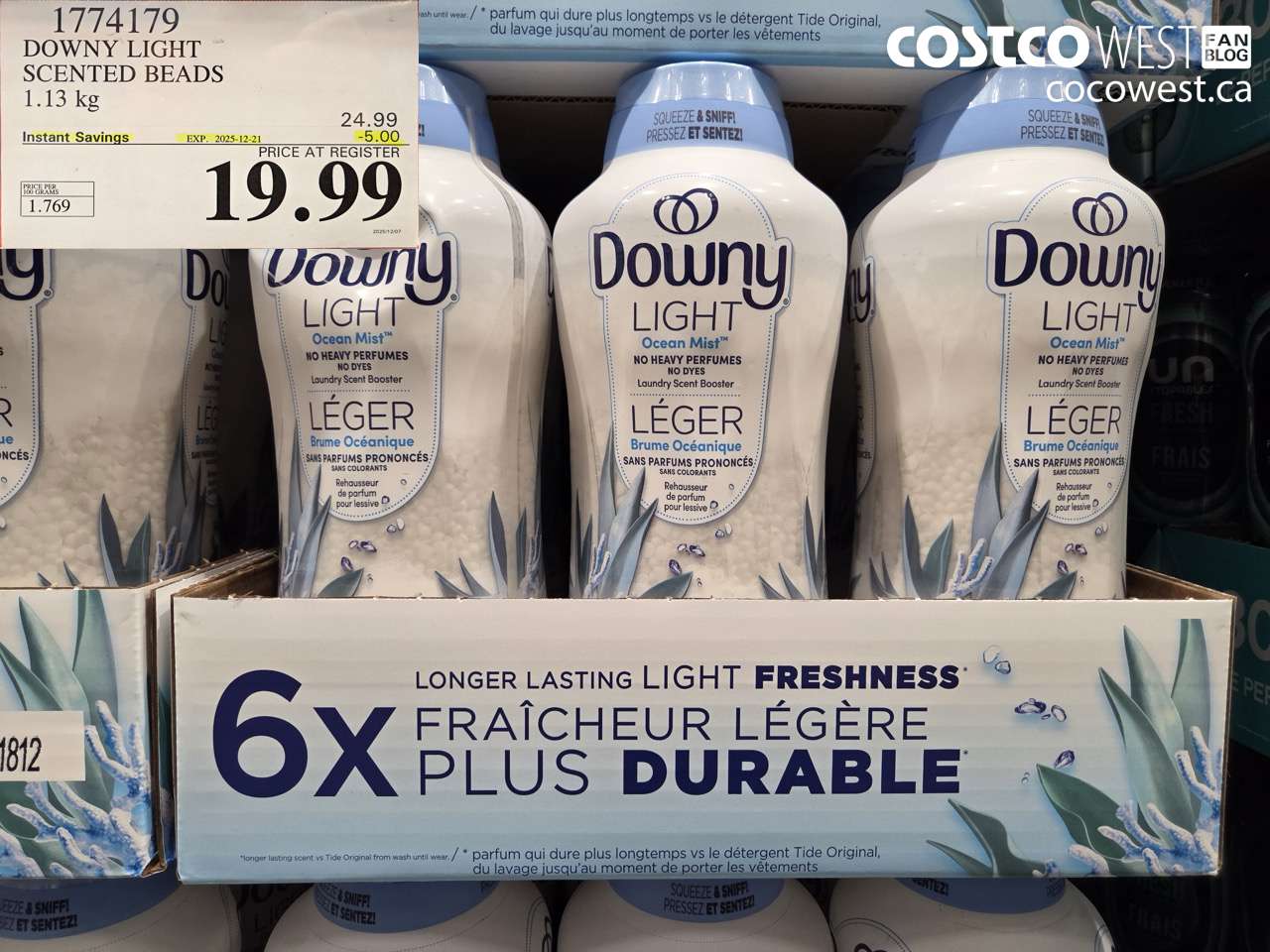 1774179 DOWNY LIGHT SCENTED BEADS 1.13KG ($5.00 INSTANT SAVINGS EXPIRES ON 2025-12-21) $19.99