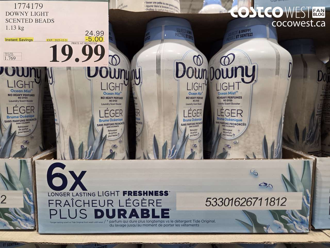 1774179 DOWNY LIGHT SCENTED BEADS 1.13KG ($5.00 INSTANT SAVINGS EXPIRES ON 2025-12-21) $19.99