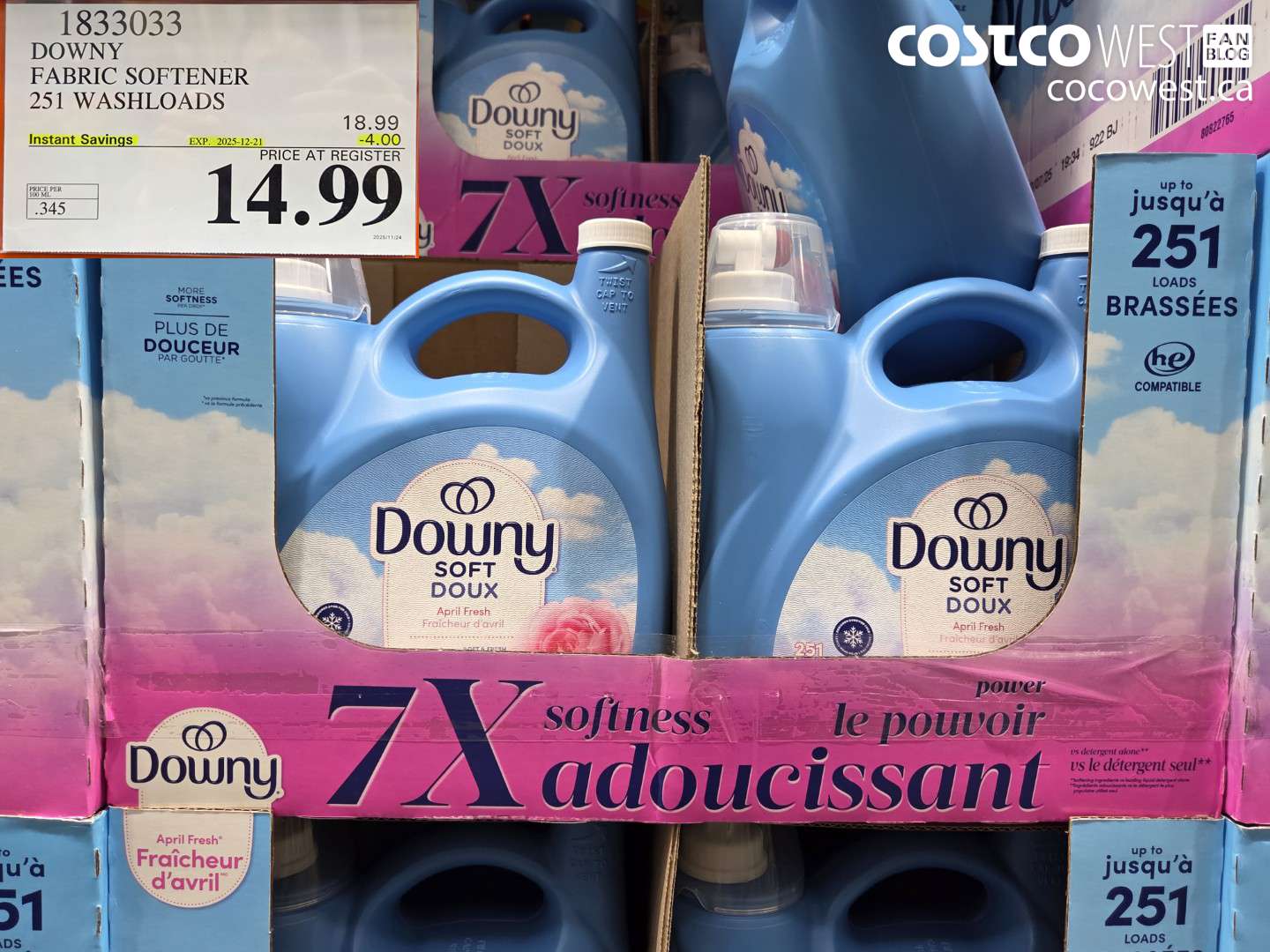 1833033 DOWNY SOFT FABRIC SOFTENER 251 WASHLOADS ($4.00 INSTANT SAVINGS EXPIRES ON 2025-12-21) $14.99