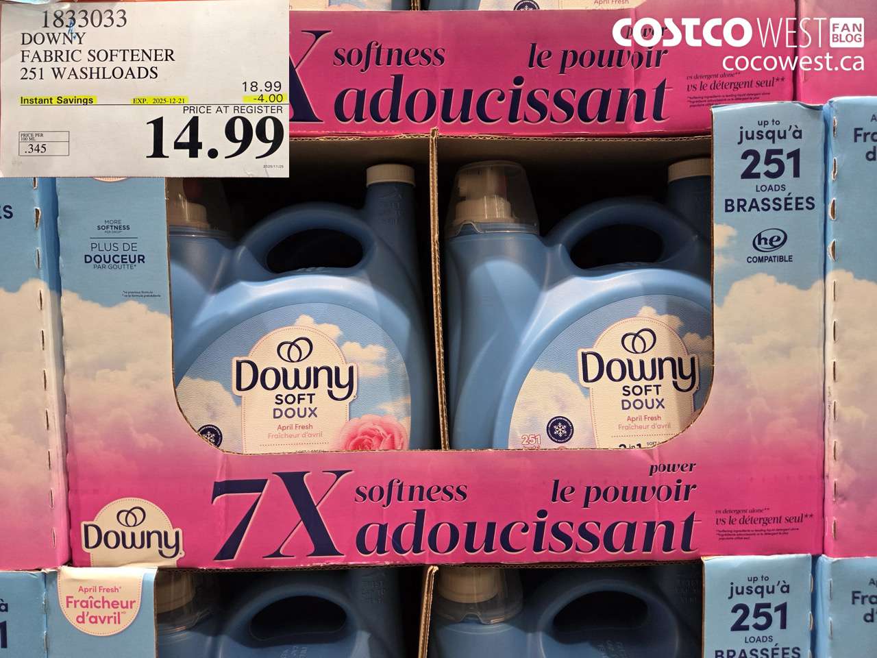 1833033 DOWNY SOFT FABRIC SOFTENER 251 WASHLOADS ($4.00 INSTANT SAVINGS EXPIRES ON 2025-12-21) $14.99