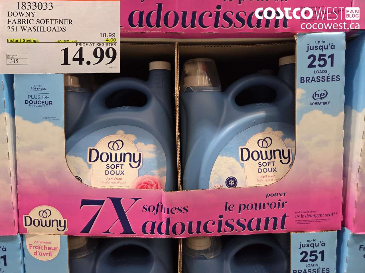 1833033 DOWNY SOFT FABRIC SOFTENER 251 WASHLOADS ($4.00 INSTANT SAVINGS EXPIRES ON 2025-12-21) $14.99