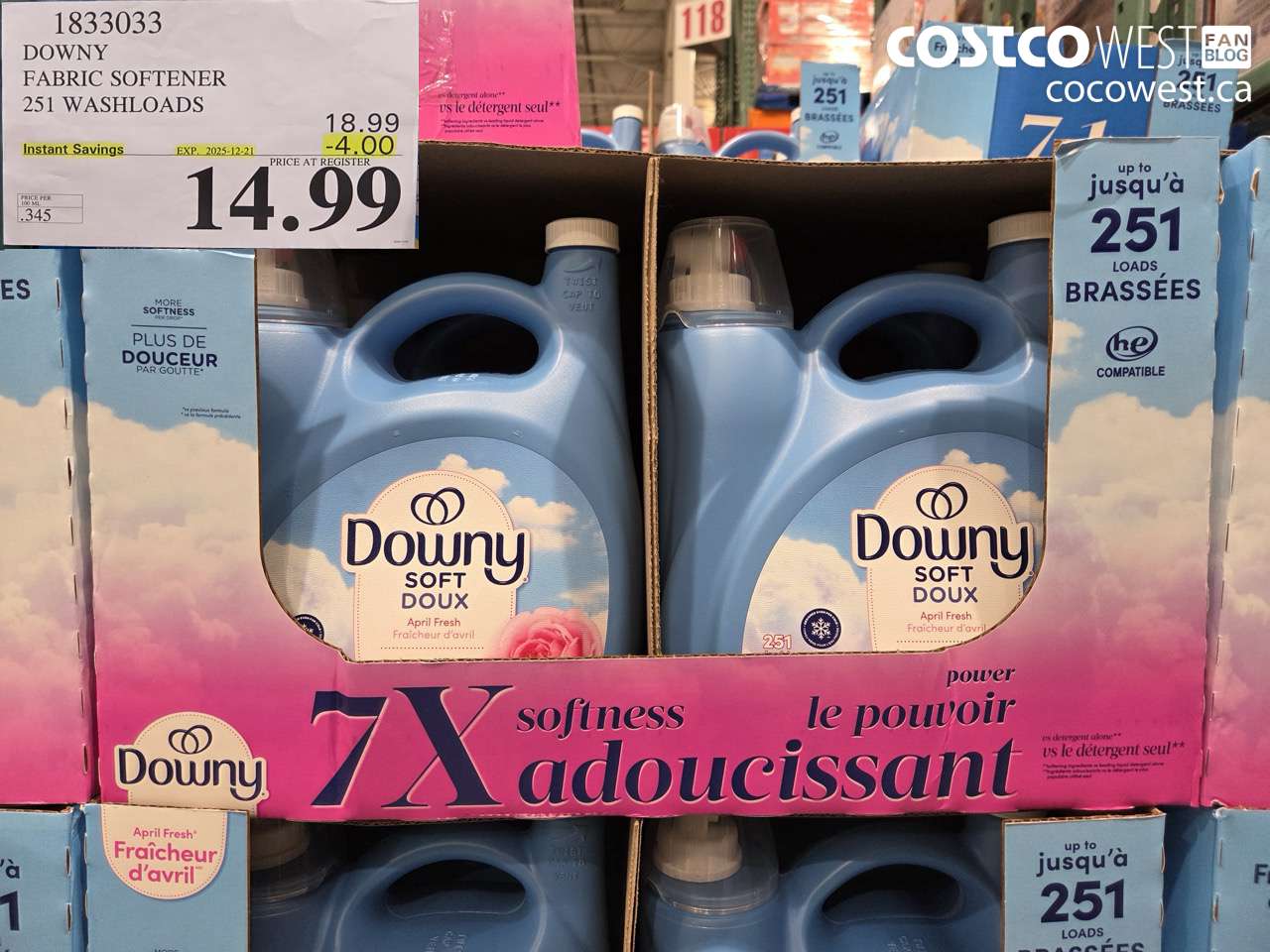 1833033 DOWNY SOFT FABRIC SOFTENER 251 WASHLOADS ($4.00 INSTANT SAVINGS EXPIRES ON 2025-12-21) $14.99