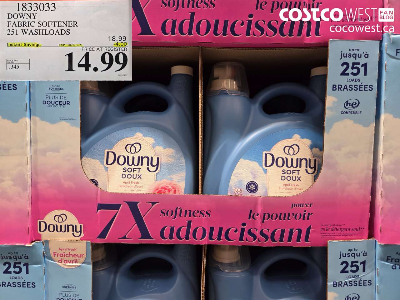 1833033 DOWNY SOFT FABRIC SOFTENER 251 WASHLOADS ($4.00 INSTANT SAVINGS EXPIRES ON 2025-12-21) $14.99