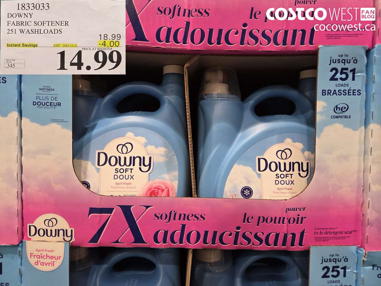 1833033 DOWNY SOFT FABRIC SOFTENER 251 WASHLOADS ($4.00 INSTANT SAVINGS EXPIRES ON 2025-12-21) $14.99