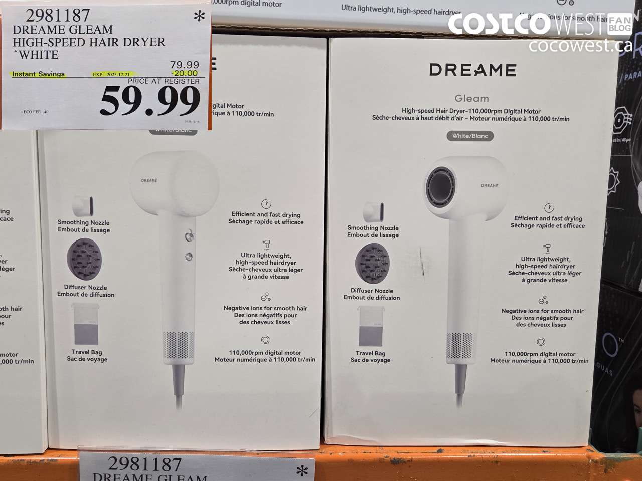 2981187 DREAME GLEAM HIGH-SPEED HAIR DRYER WHITE ($20.00 INSTANT SAVINGS EXPIRES ON 2025-12-21) $59.99