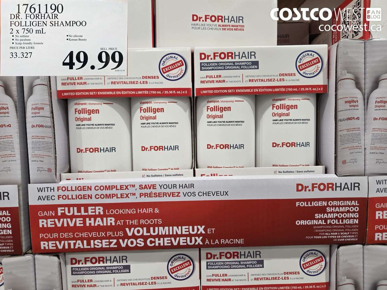 1761190 DR. FORHAIR FOLLIGEN SHAMPOO 2 X 750ML $49.99
