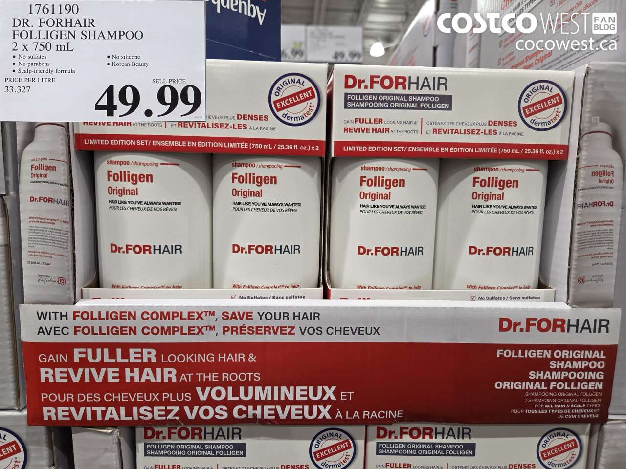 1761190 DR. FORHAIR FOLLIGEN SHAMPOO 2 X 750ML $49.99