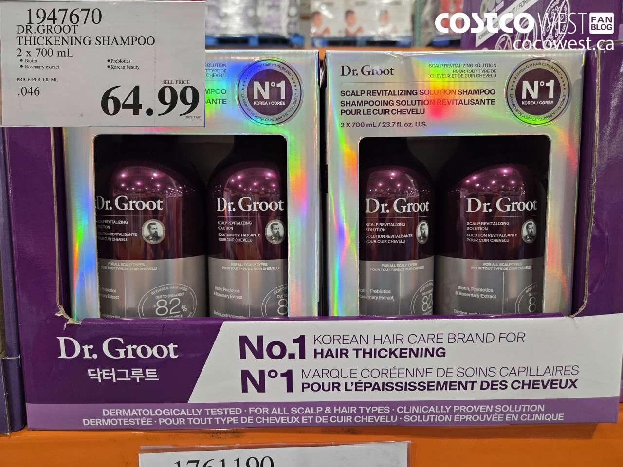 1947670 DR. GROOT THICKENING SHAMPOO 2 X 700 mL $64.99