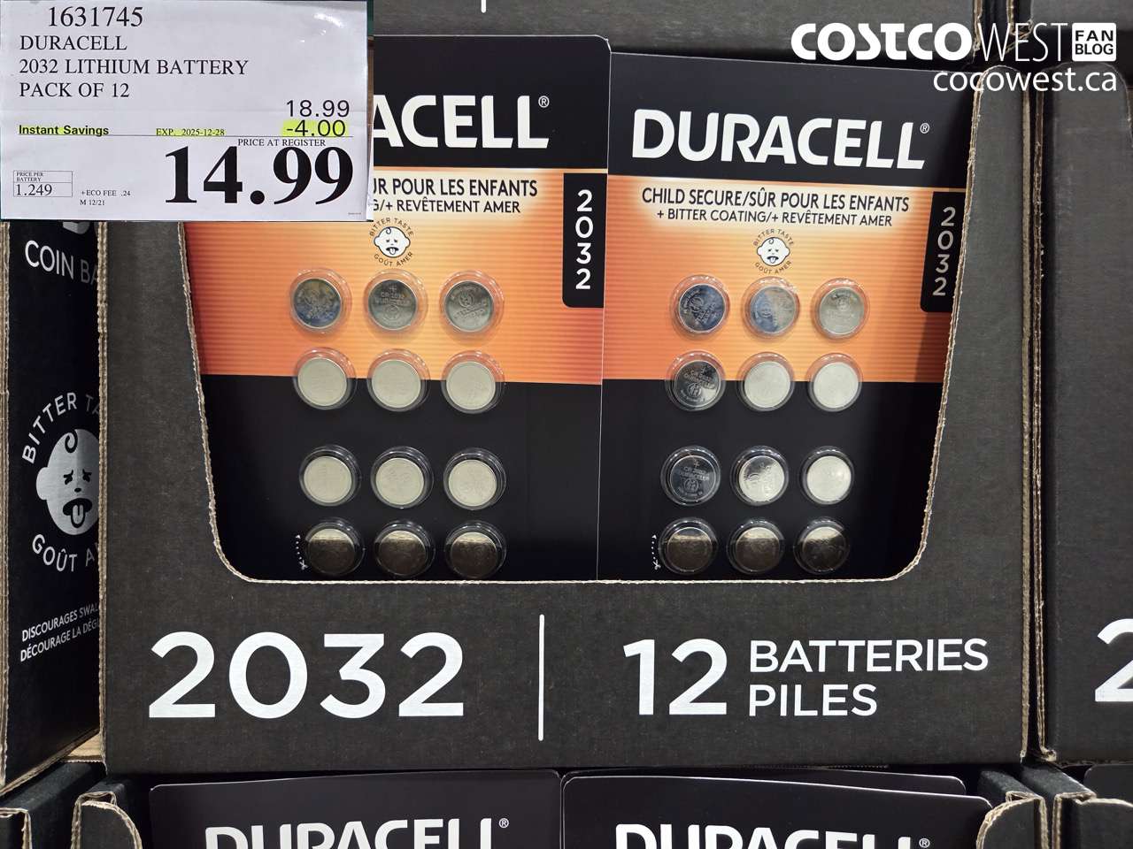 1631745 DURACELL 2032 LITHIUM BATTERY PACK OF 12 ($4.00 INSTANT SAVINGS EXPIRES ON 2025-12-28) $14.99