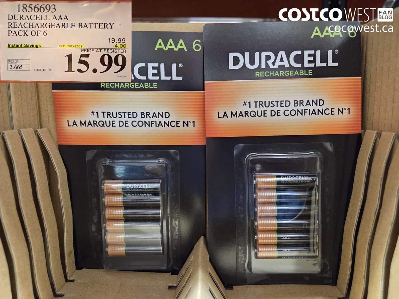 1856693 DURACELL AAA RECHARGEABLE BATTERY PACK OF 6 ($4.00 INSTANT SAVINGS EXPIRES ON 2025-12-28) $15.99