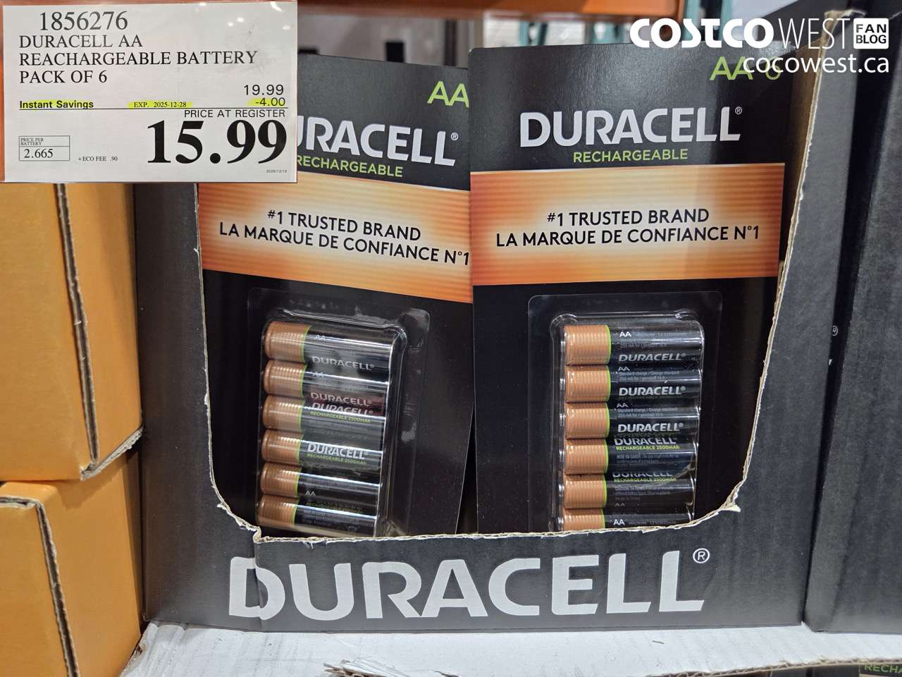 1856276 DURACELL AA RECHARGEABLE BATTERY PACK OF 6 ($4.00 INSTANT SAVINGS EXPIRES ON 2025-12-28) $15.99