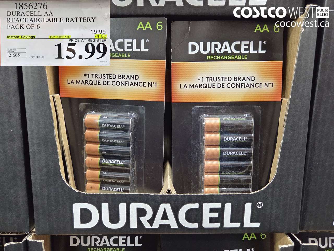 1856276 DURACELL AA RECHARGEABLE BATTERY PACK OF 6 ($4.00 INSTANT SAVINGS EXPIRES ON 2025-12-28) $15.99