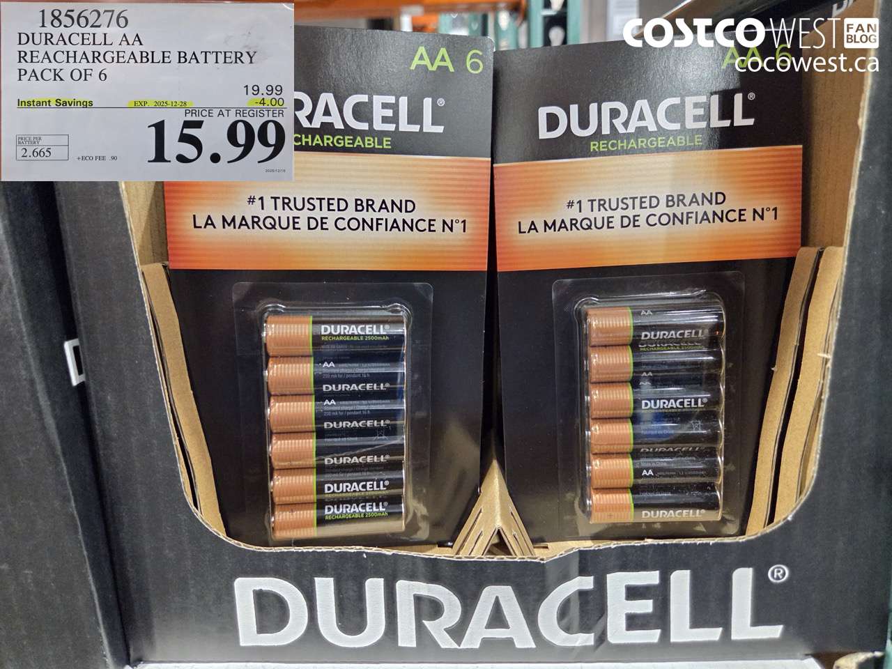 1856276 DURACELL AA RECHARGEABLE BATTERY PACK OF 6 ($4.00 INSTANT SAVINGS EXPIRES ON 2025-12-28) $15.99