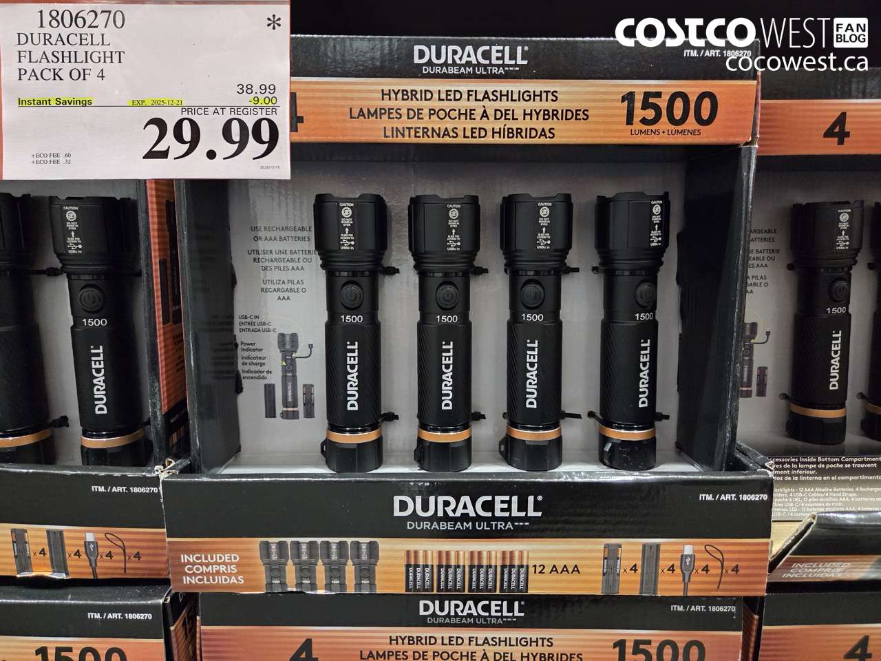 1806270 DURACELL FLASHLIGHT 4 PACK ($9.00 INSTANT SAVINGS EXPIRES ON 2025-12-21) $29.99