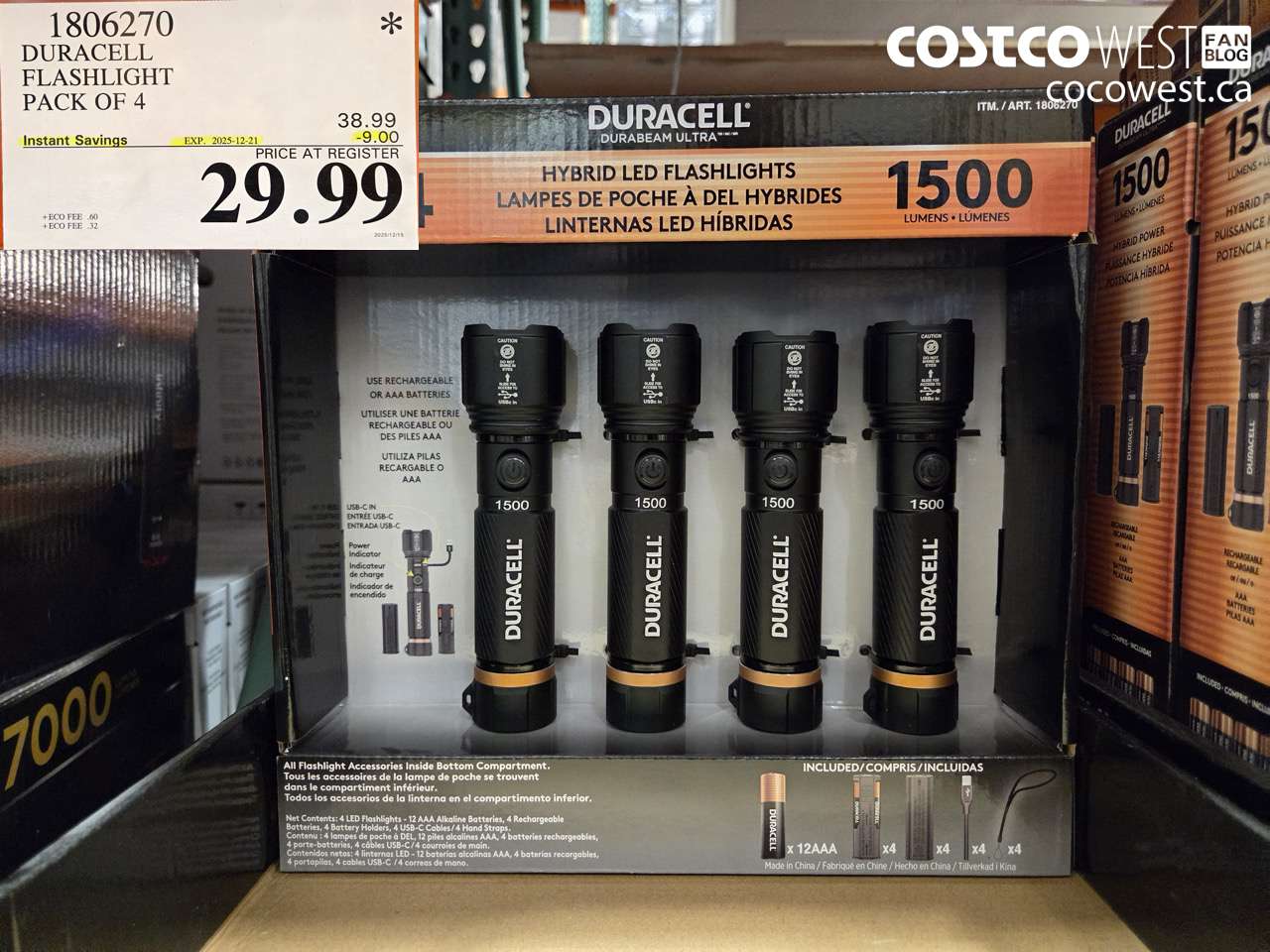 1806270 DURACELL FLASHLIGHT 4 PACK ($9.00 INSTANT SAVINGS EXPIRES ON 2025-12-21) $29.99