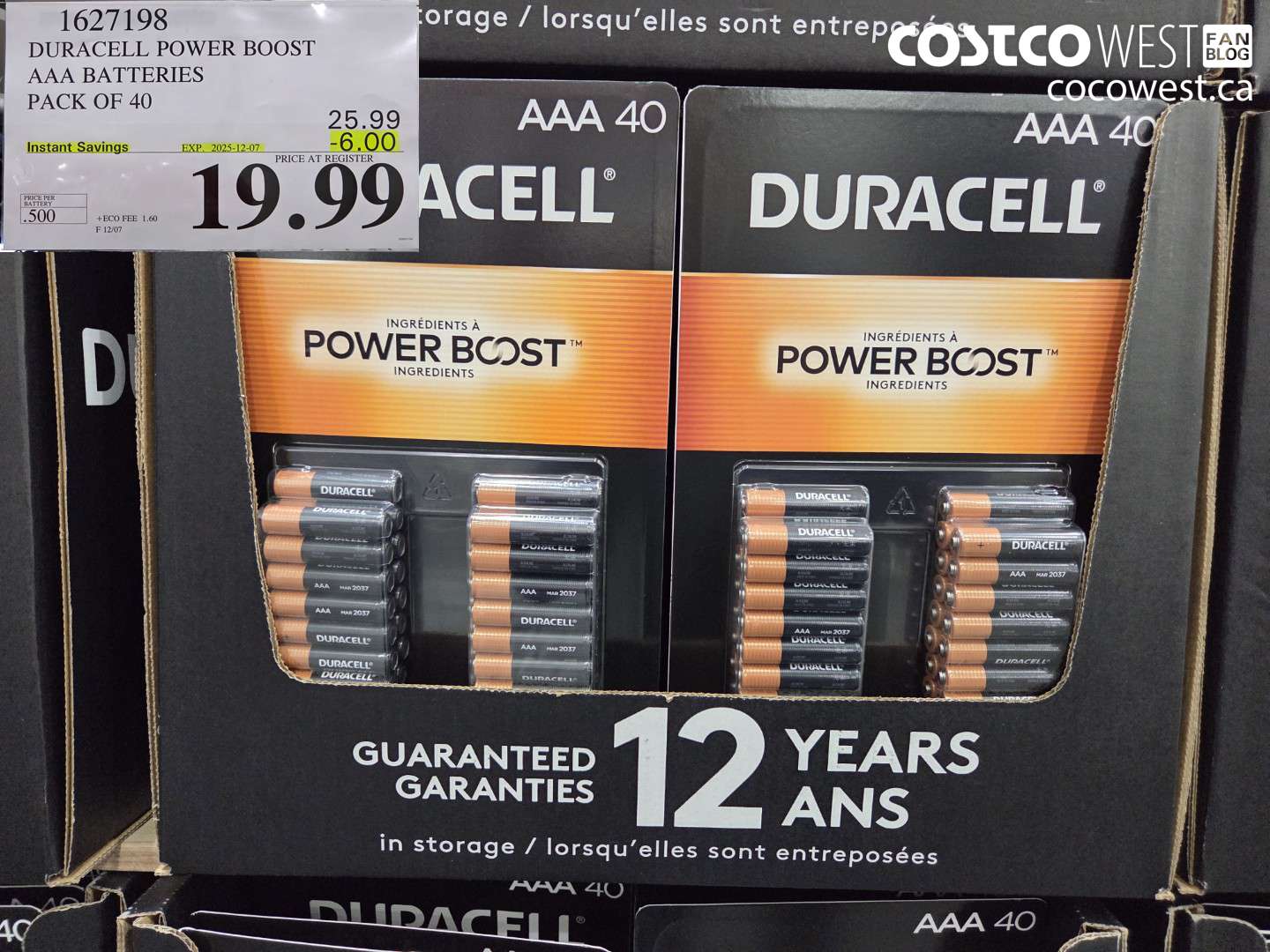1627198 DURACELL POWER BOOST AAA BATTERIES PACK OF 40 ($6.00 INSTANT SAVINGS EXPIRES ON 2025-12-07) $19.99