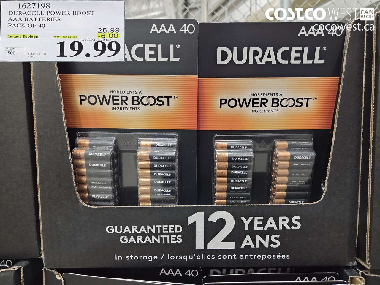 1627198 DURACELL POWER BOOST AAA BATTERIES PACK OF 40 ($6.00 INSTANT SAVINGS EXPIRES ON 2025-12-07) $19.99