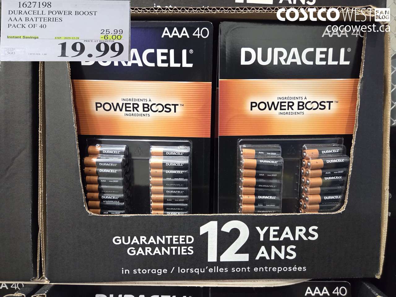 1627198 DURACELL POWER BOOST AAA BATTERIES PACK OF 40 ($6.00 INSTANT SAVINGS EXPIRES ON 2025-12-28) $19.99