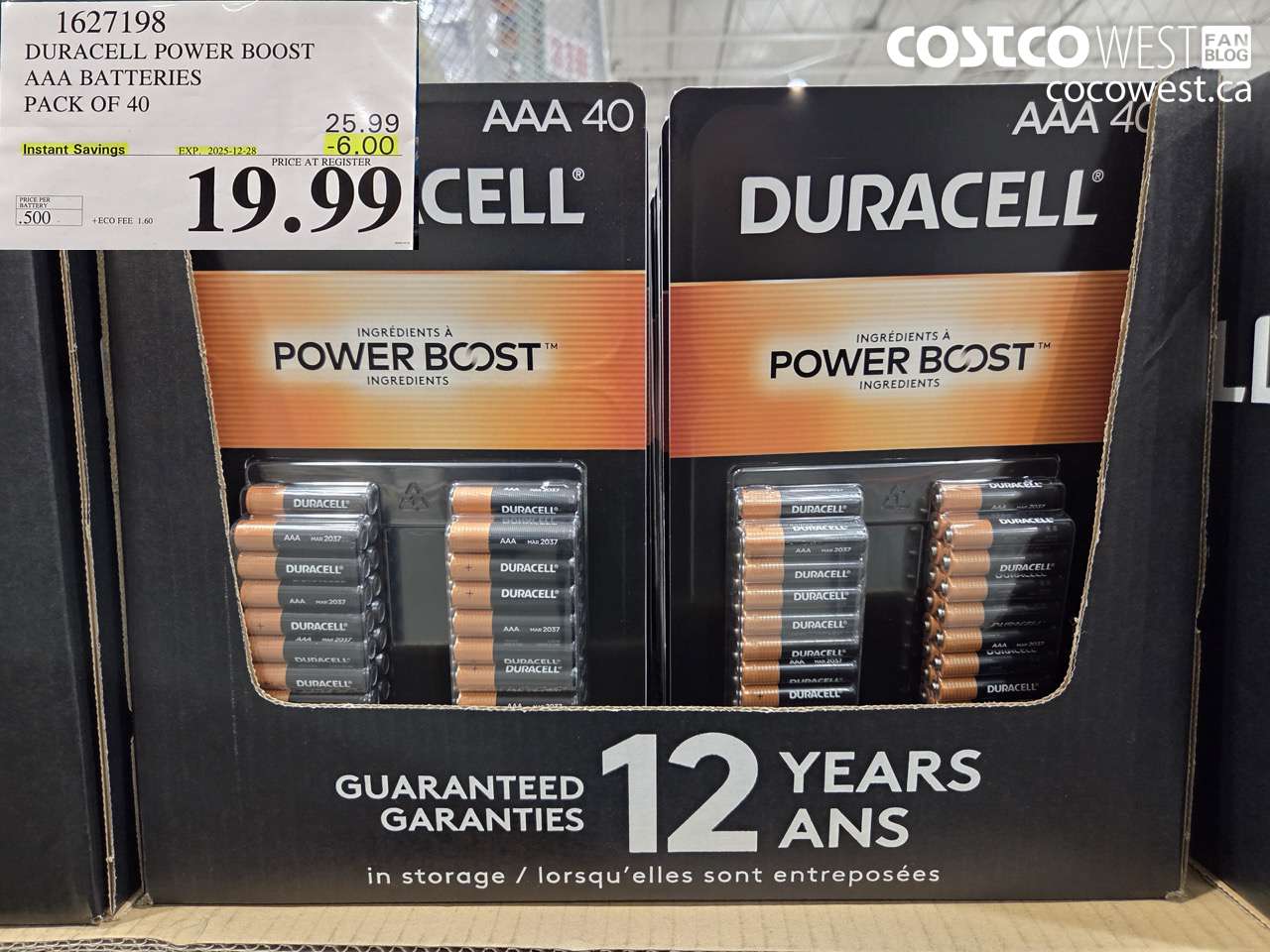 1627198 DURACELL POWER BOOST AAA BATTERIES PACK OF 40 ($6.00 INSTANT SAVINGS EXPIRES ON 2025-12-28) $19.99