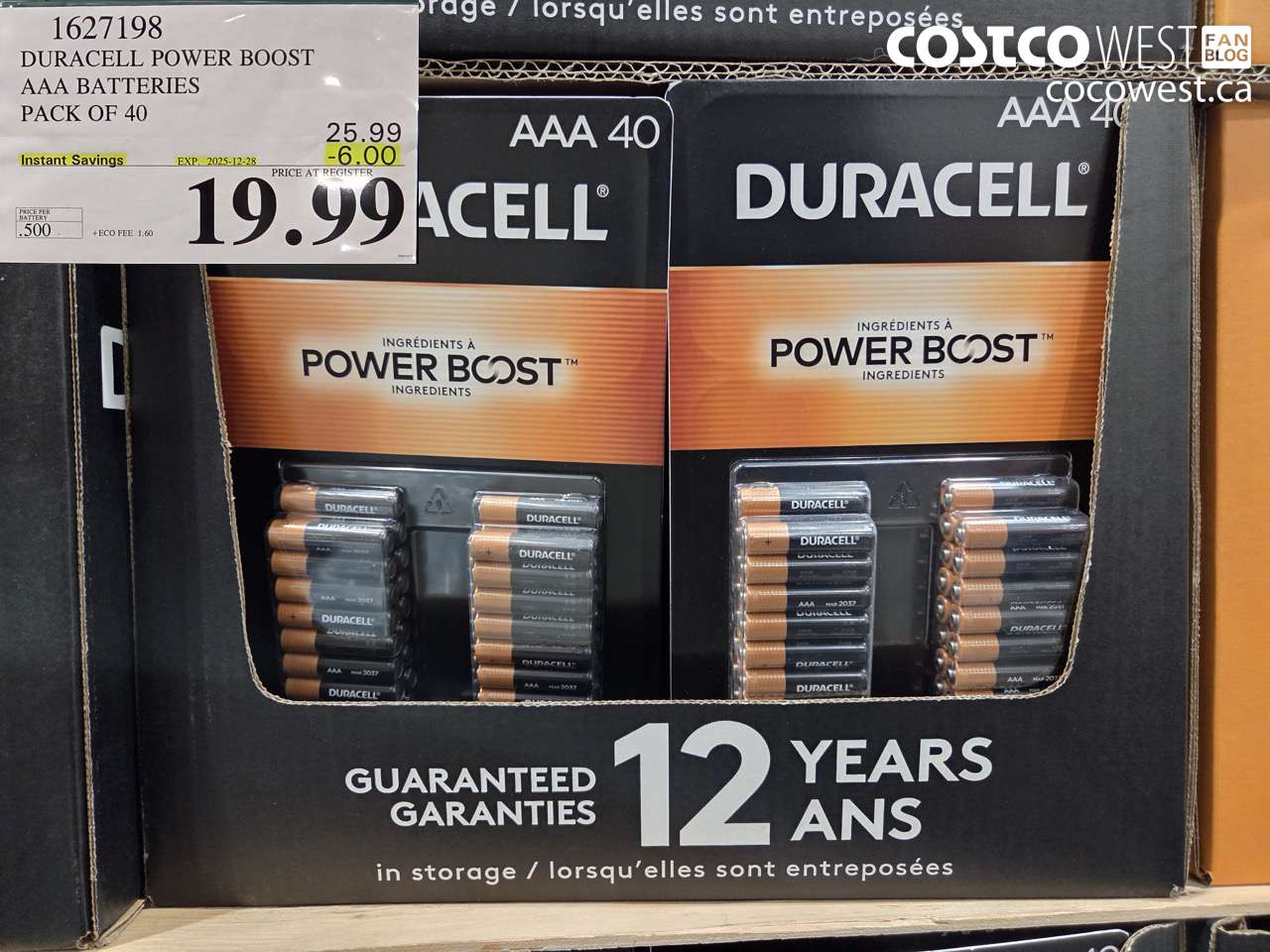 1627198 DURACELL POWER BOOST AAA BATTERIES PACK OF 40 ($6.00 INSTANT SAVINGS EXPIRES ON 2025-12-28) $19.99