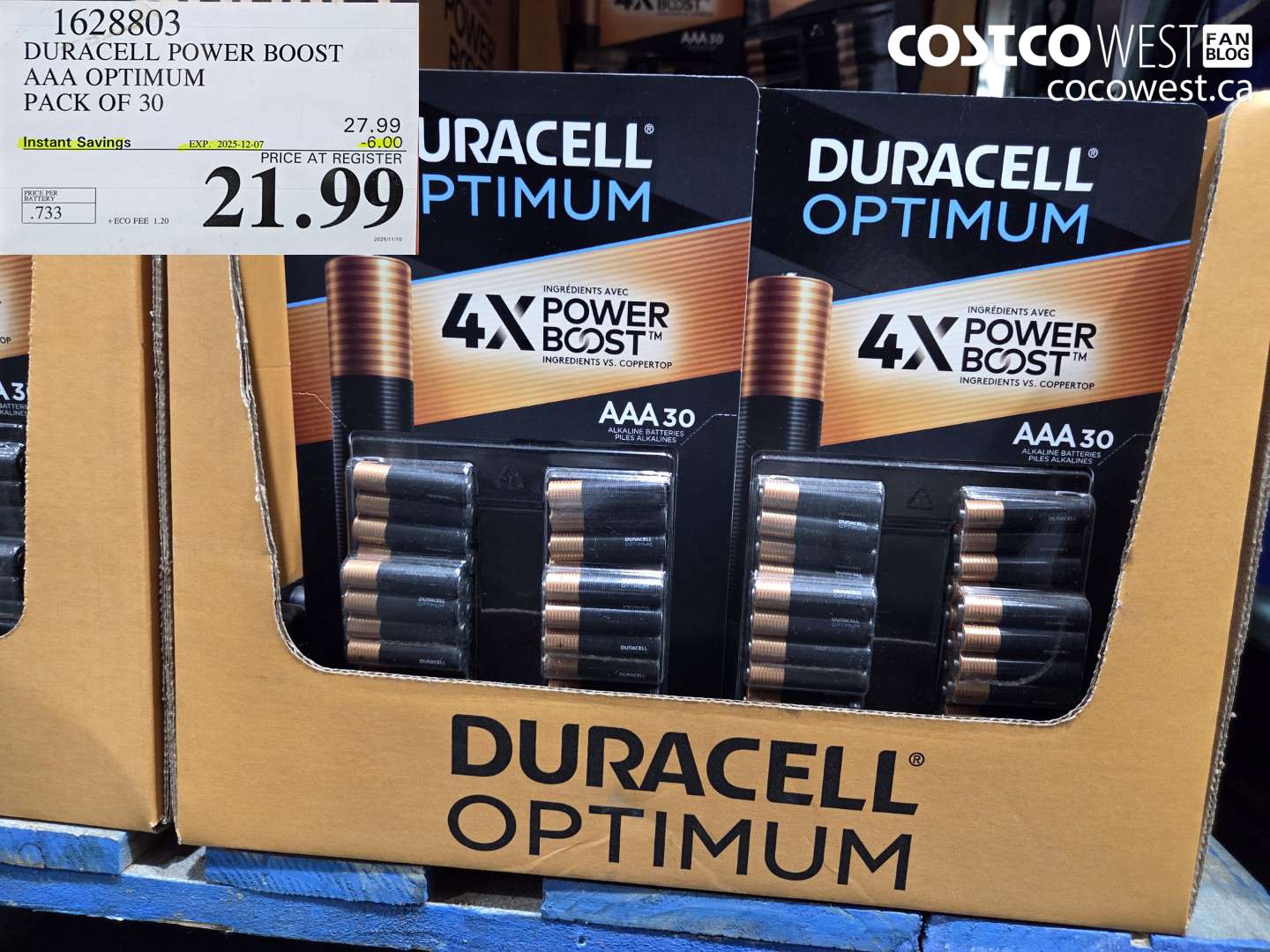 1628803 DURACELL POWER BOOST AAA OPTIMUM PACK OF 30 ($6.00 INSTANT SAVINGS EXPIRES ON 2025-12-07) $21.99