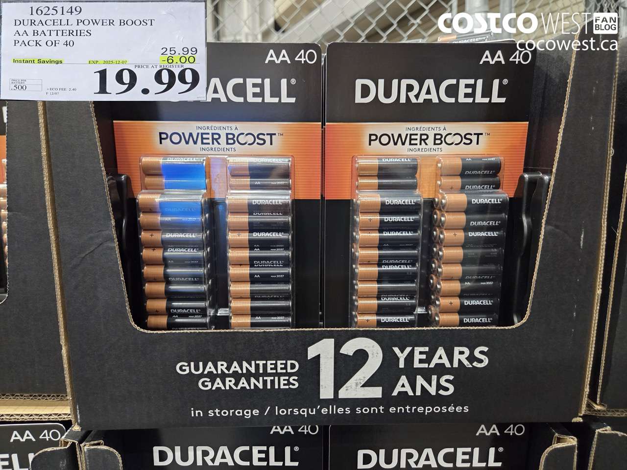1625149 DURACELL POWER BOOST AA BATTERIES PACK OF 40 ($6.00 INSTANT SAVINGS EXPIRES ON 2025-12-07) $19.99